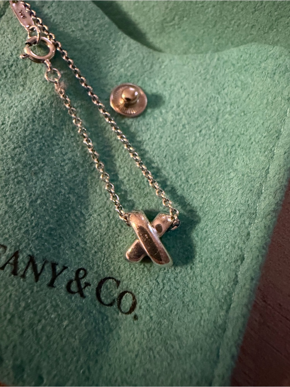 Tiffany & Co. Mini Signature X Charm Necklace with Signature Teal Pouch